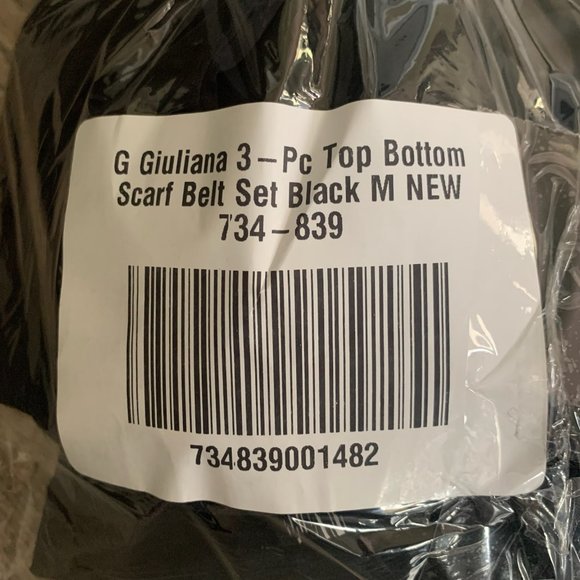 NWT G BY GIULIANA 3-PIECE TOP, BOTTOM & SCARF BELT SET BLACK MEDIUM - Picture 12 of 13